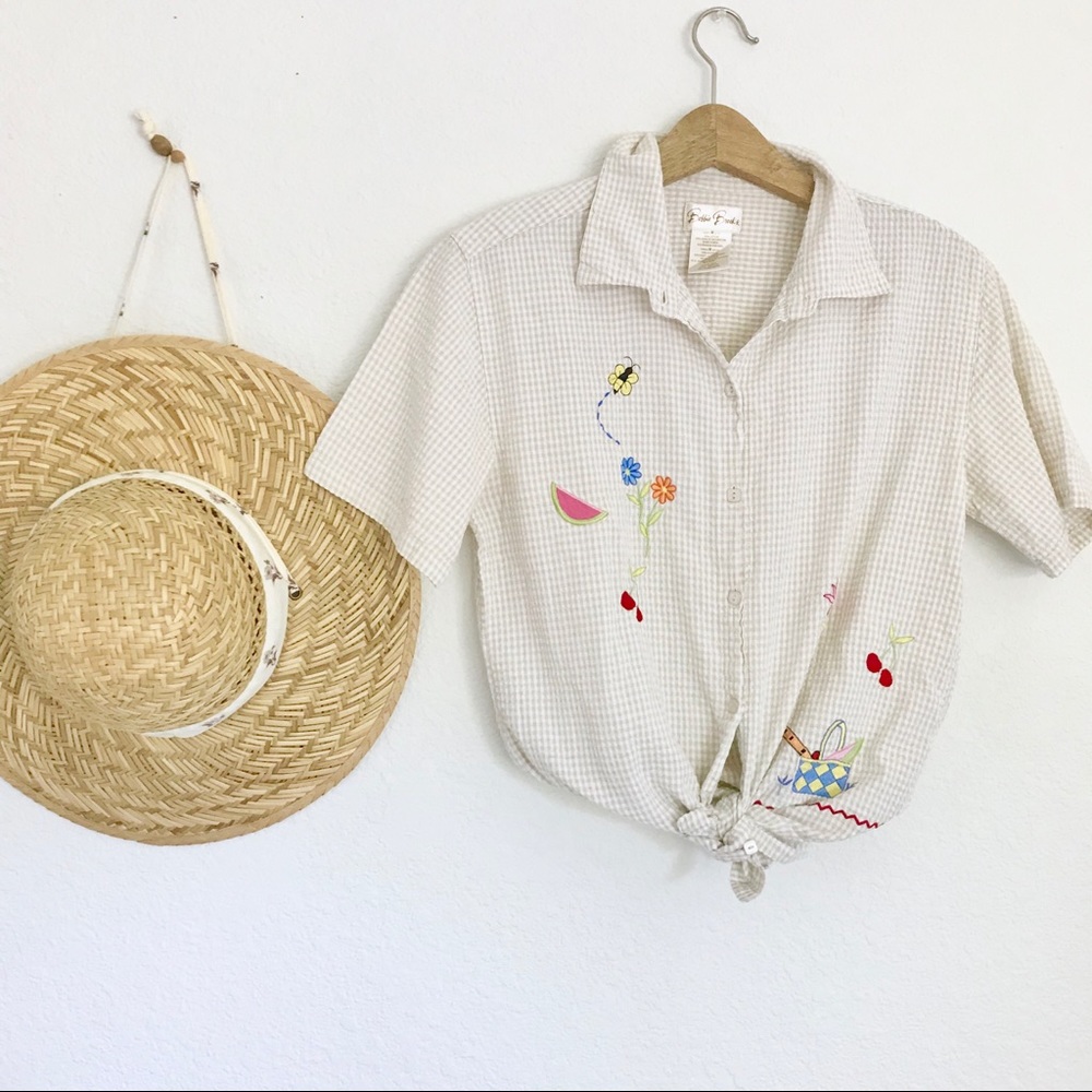 Vintage Embroidered Gingham Top